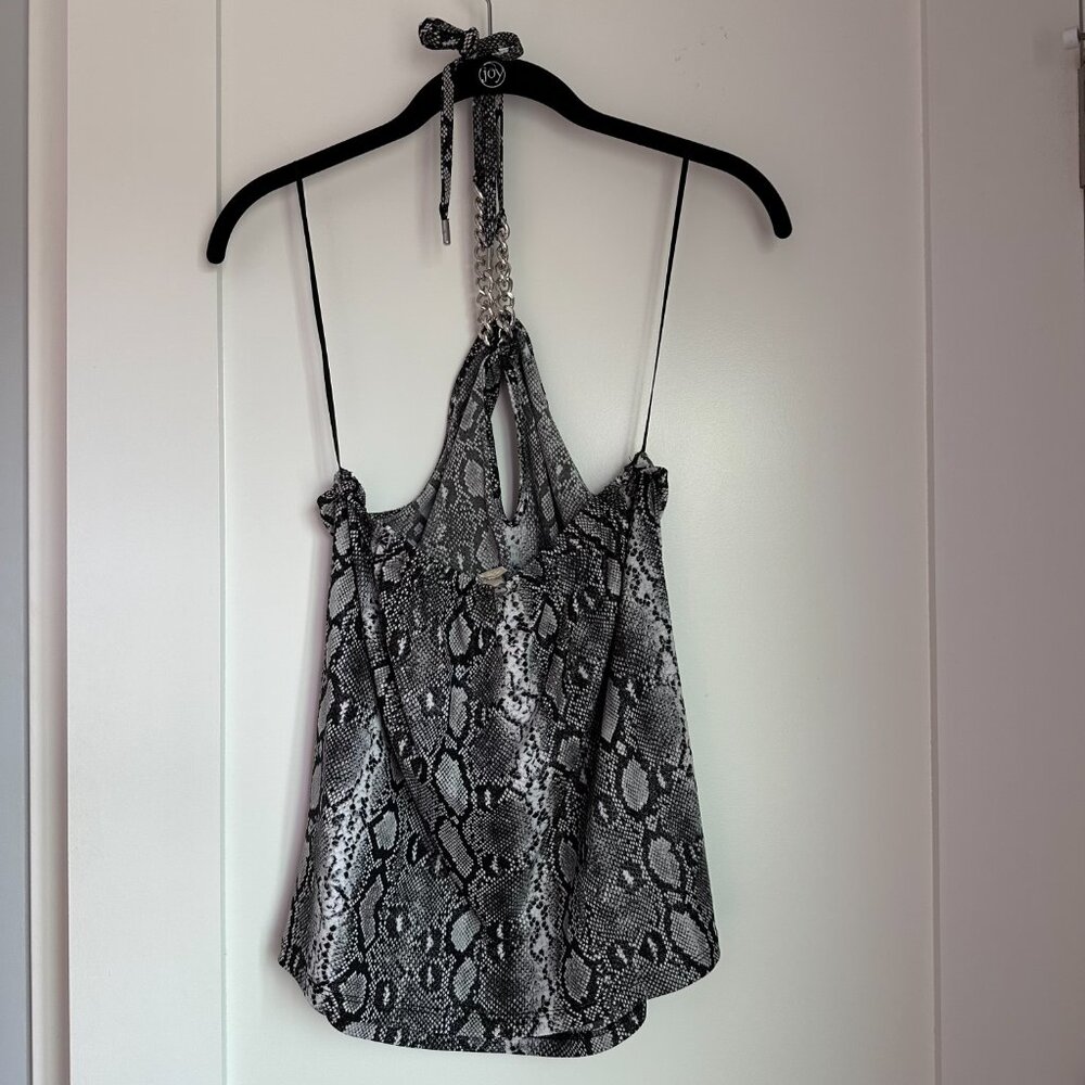 Michael Kors Womens Snakeskin Print Chain Neck Halter Top